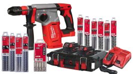 Перфоратор SDS-PLUS акум.MILWAUKEE, M18 BLHX100P-502P,2,3Дж (+ЗП, 2ак.Х 5Аг, набір бурів, PACKOUT) (4933498243)