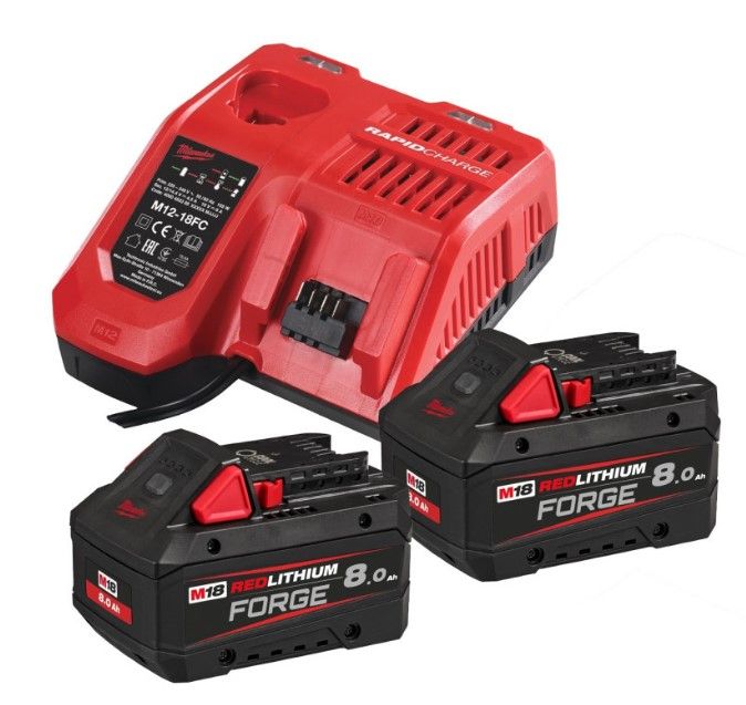 Енергокомплект Li-Ion MILWAUKEE, M18 FORGENRG-802 (зарядний пристрій M12-18 FC, 2 акумулятори М18 FВ8 8Аг, картонне пакування) (4933498612)