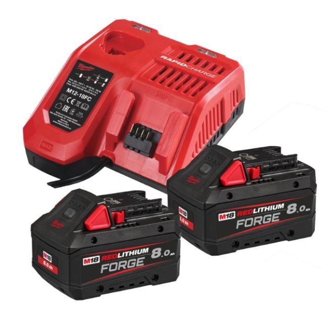Енергокомплект Li-Ion MILWAUKEE, M18 FORGENRG-802 (зарядний пристрій M12-18 FC, 2 акумулятори М18 FВ8 8Аг, картонне пакування) (4933498612)