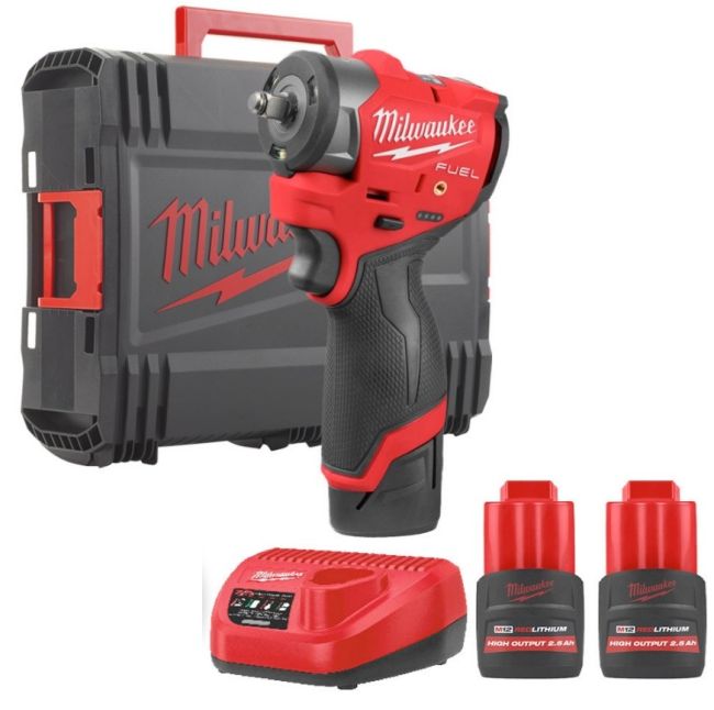 Гайковерт акумуляторний безщітковий 3/8'' MILWAUKEE, M12 FSCIWF38-252X, 305Нм, з кільцем (зарядний пристрій С12 С, 2 акумулятори (4933498970)