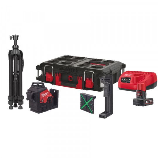 Нівелір лазерний акумуляторний 3D MILWAUKEE, M12 3PLSKIT-401P (ЗП + 1ак.Х4Аг + обладнання + PACKOUT) (4933499379)