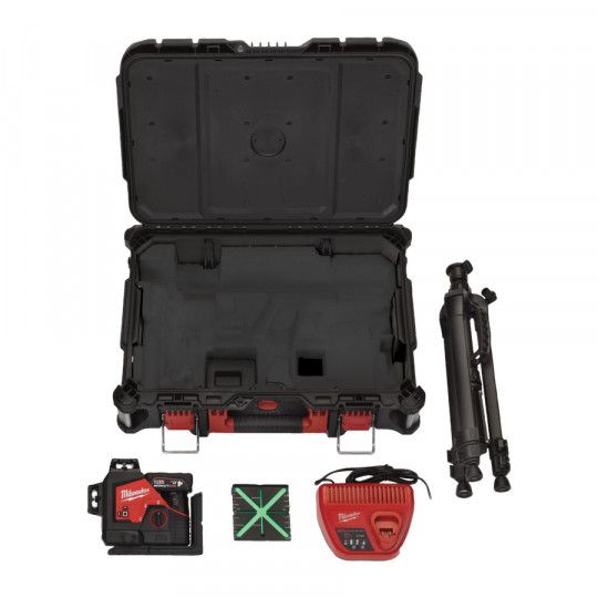 Нівелір лазерний акумуляторний 3D MILWAUKEE, M12 3PLSKIT-401P (ЗП + 1ак.Х4Аг + обладнання + PACKOUT) (4933499379)
