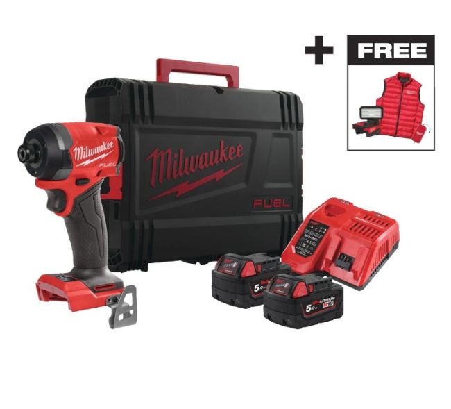 Гвинтокрут акумуляторний 1/4" HEX MILWAUKEE, M18 FID3MC-502X, 226Нм, (+ЗП, 2акум.Х 5Аг, HD кейс)+M18 ALIS-0+жилетка (4933499450)