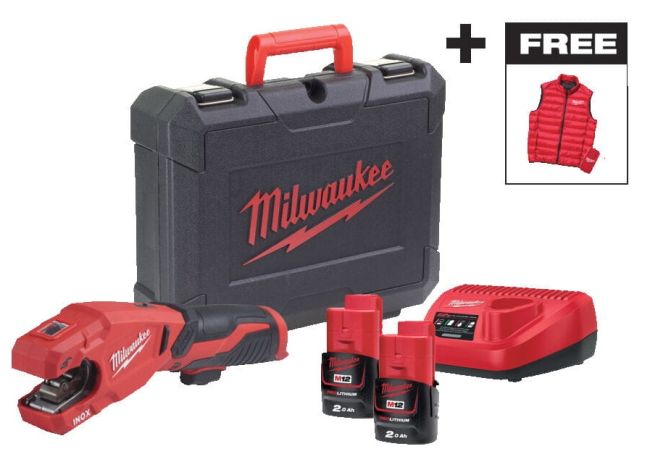 Труборіз акумуляторний по нержавіючій сталі MILWAUKEE, M12 PCSSMC-202C + жилет, (+ заряд.пристрій, 2 акум., HD кейс) (4933499464)