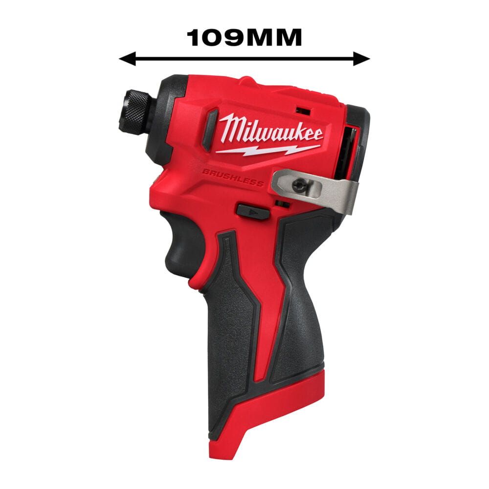 Шуруповерт ударний акумуляторний безщітковий 1/4'' HEX MILWAUKEE, M12 BLIDRC-202C, 124Нм (зарядний пристрій С12 С, 2 акумулятори (4933499690)