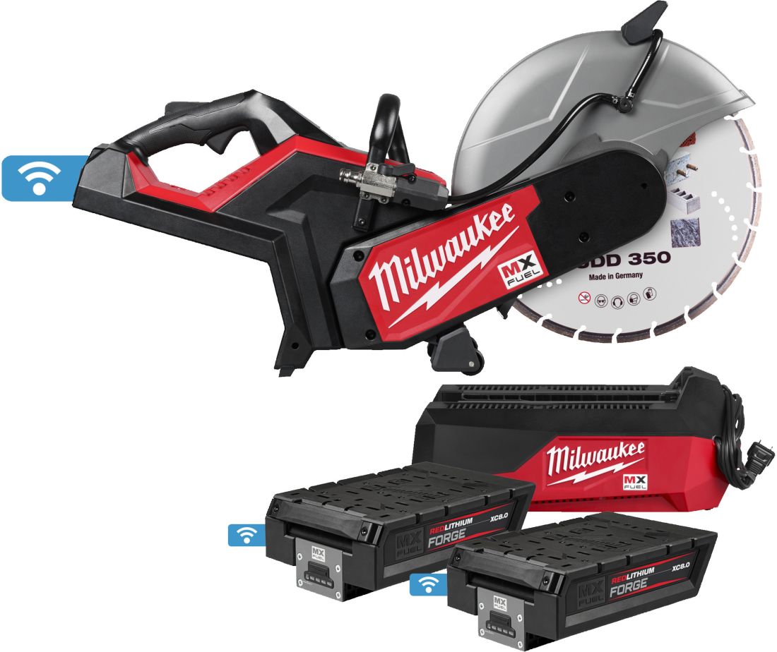 Машина відрізна акумуляторна (різач) MILWAUKEE, MXF COS350G2FC-802, діам.350мм  (диск HUDD350 , зарядний пристрій MXF FC, 2 акум (4933499772)
