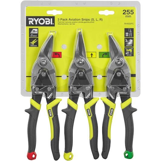 Ножиці по металу (набір 3шт) RYOBI (ліві, праві, прямі) (5132006054)