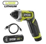 Викрутка акумуляторна RYOBI USB Lithium RSD4-120T 4В (1акум.х2Аг) 5Нм, 200об/хв (5133006210)
