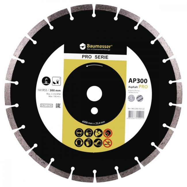 Диск алмазний відрізний Baumesser 1A1RSS/C3-H 300x2,8/1,8x10x25,4-22 F4 Asphalt Pro (94320005022)