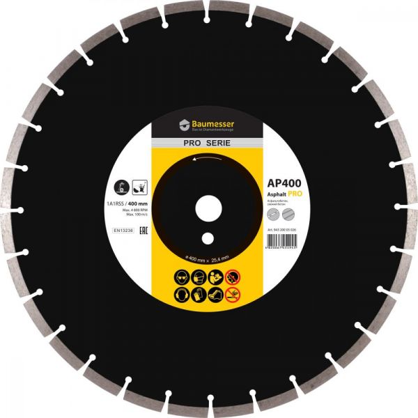 Диск алмазний відрізний Baumesser 1A1RSS/C3-H 400x3,8/2,8x10x25,4-28 F4 Asphalt Pro (94320005026)