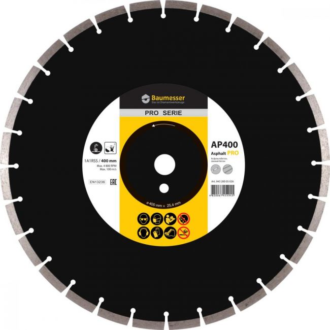 Диск алмазний відрізний Baumesser 1A1RSS/C3-H 400x3,8/2,8x10x25,4-28 F4 Asphalt Pro (94320005026)