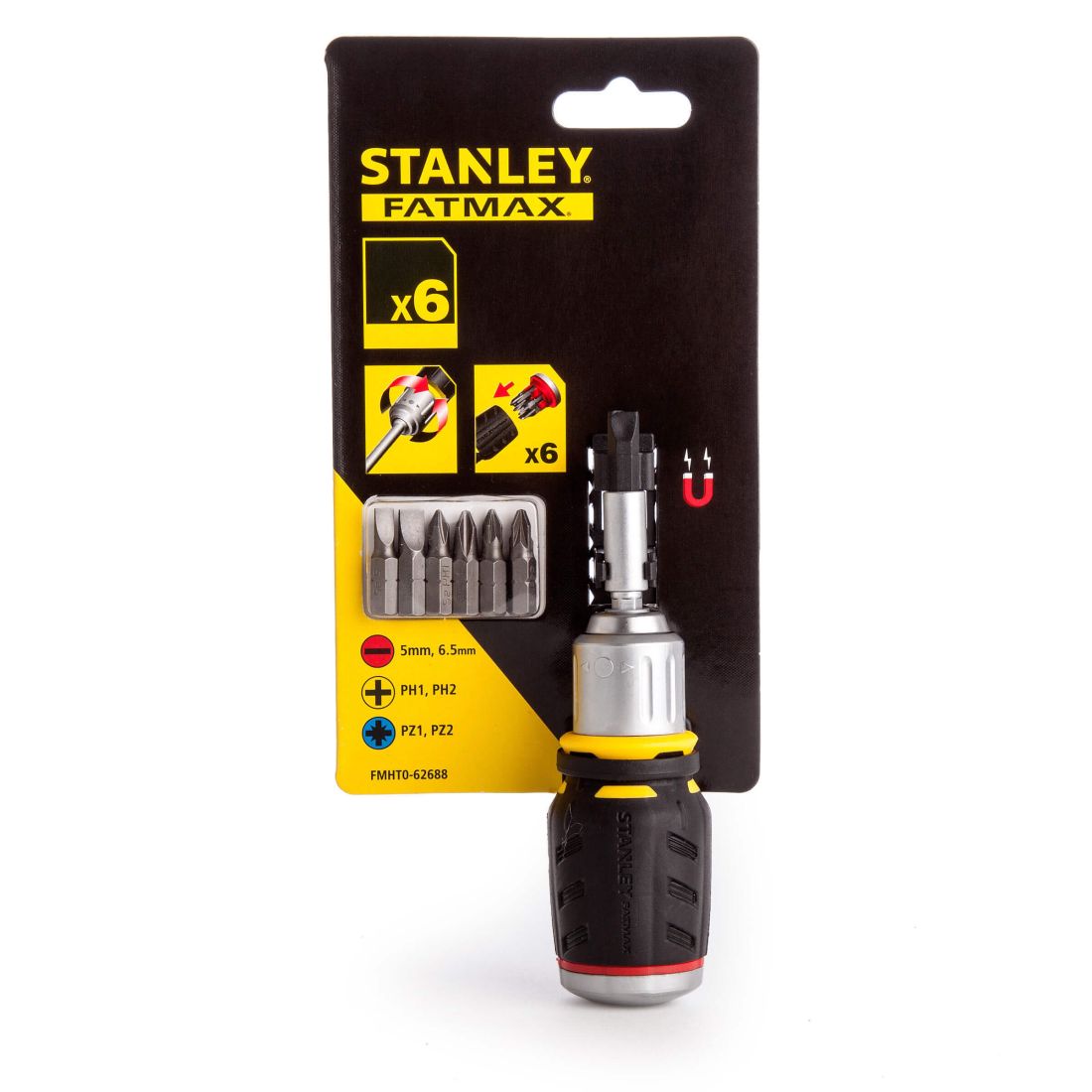 Викрутка - набір Stubby, реверсивна, з шістьма змінними бітами STANLEY FMHT0-62688