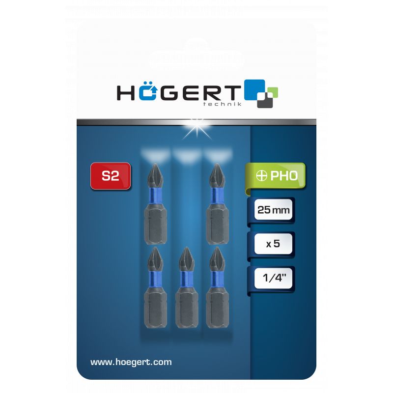 HOEGERT Набір біт ударних PH3 25 мм 5 шт (HT1S123)
