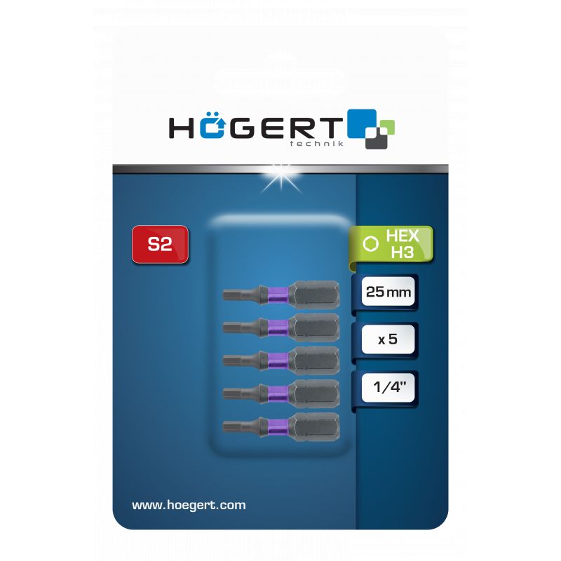 HOEGERT Набір біт ударних H3 25 мм 5 шт (HT1S145)