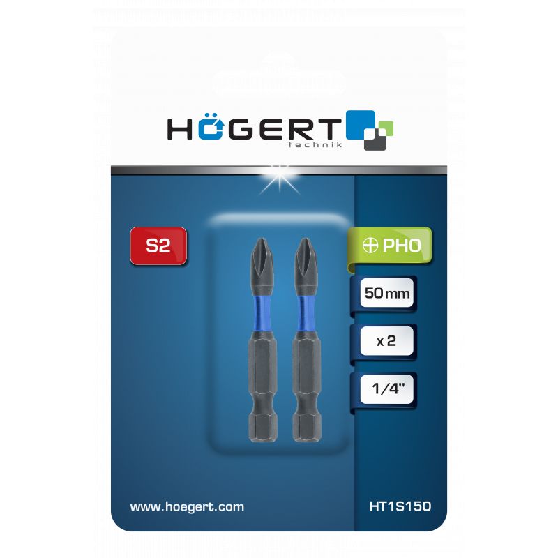 HOEGERT Набір біт ударних PH0 50 мм 2 шт (HT1S150)