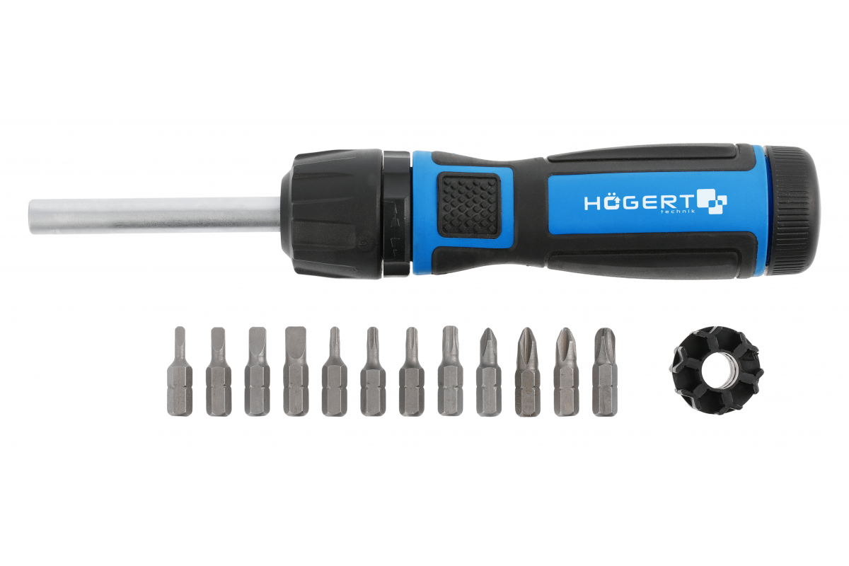 HOEGERT Викрутка тріскачка 13 предметів, з редуктором 1:5 (HT1S215)