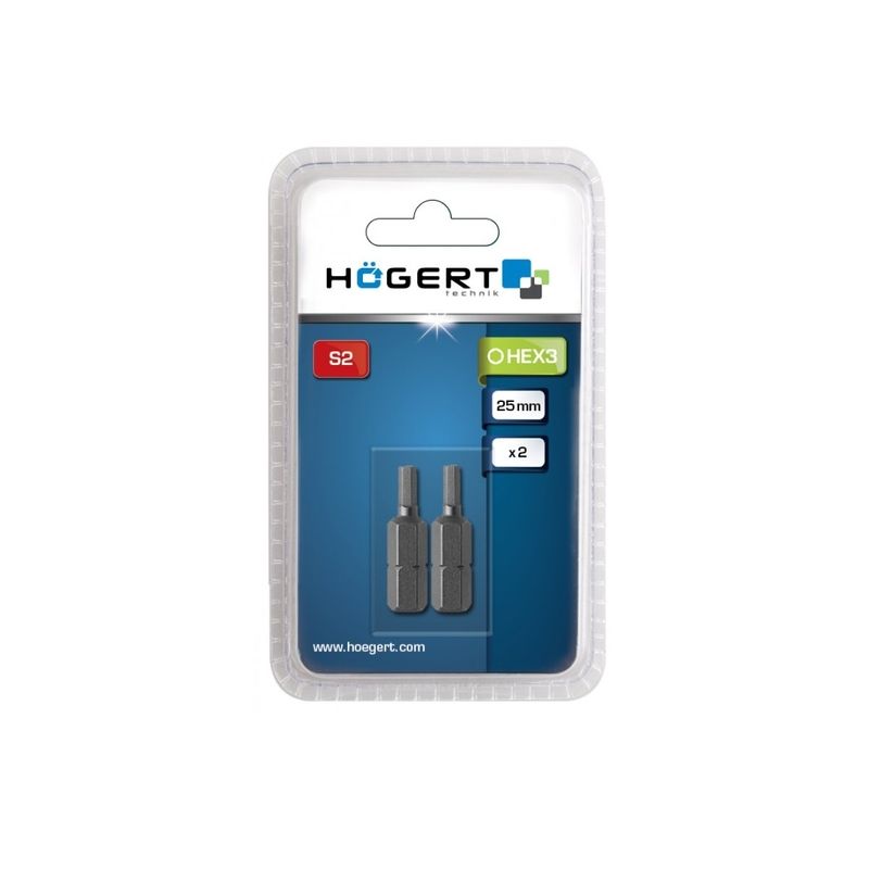 HOEGERT Набір біт HEX 6 25мм, сталь S2 2шт (HT1S346)