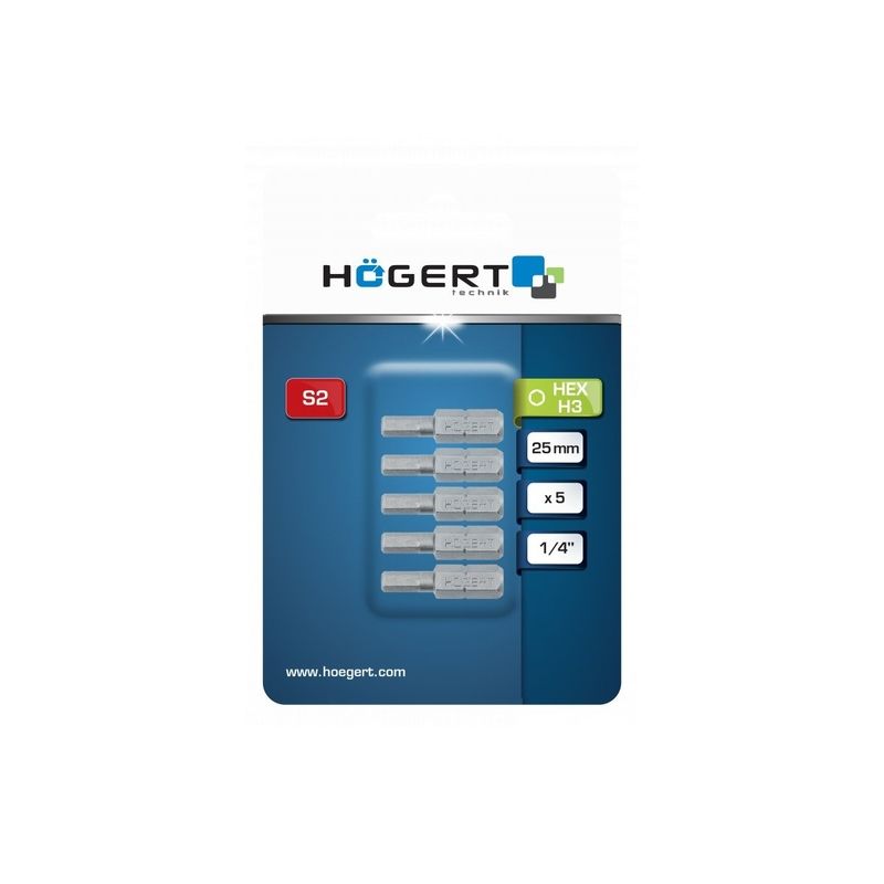 HOEGERT Набір біт HEX 4 25мм, сталь S2 5шт (HT1S348)