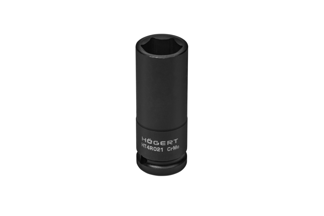 HOEGERT Головка торцева ударна шестигранна 1/2", 21 мм, глибока, CrMo (HT4R021)