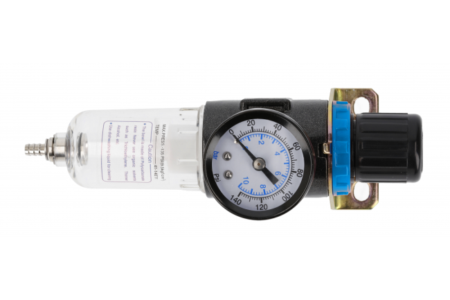 HOEGERT Фільтр повітряний з редуктором і манометром 1/4", 15см, 9 бар/135 PSI (HT4R871)