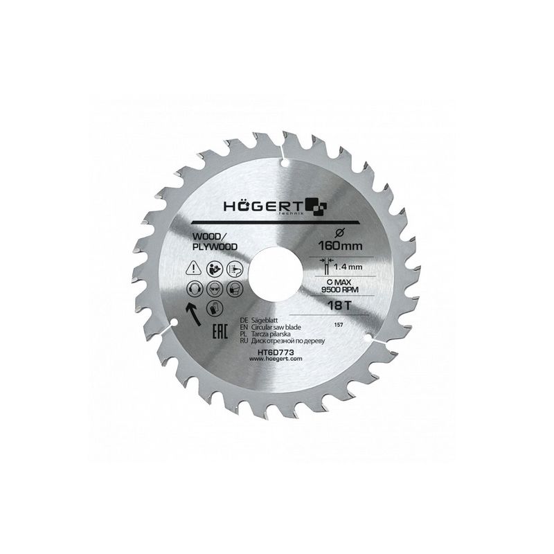 HOEGERT Диск пильний по дереву 160x18Tx30 Mn65 (HT6D773)