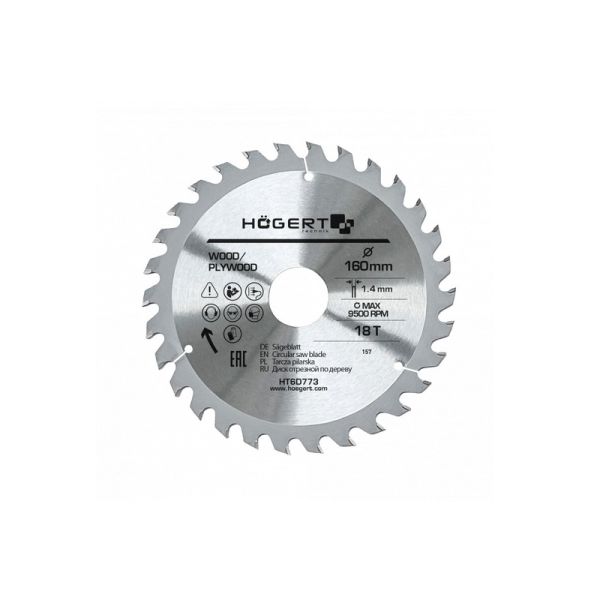 HOEGERT Диск пильний по дереву 160x18Tx30 Mn65 (HT6D773)