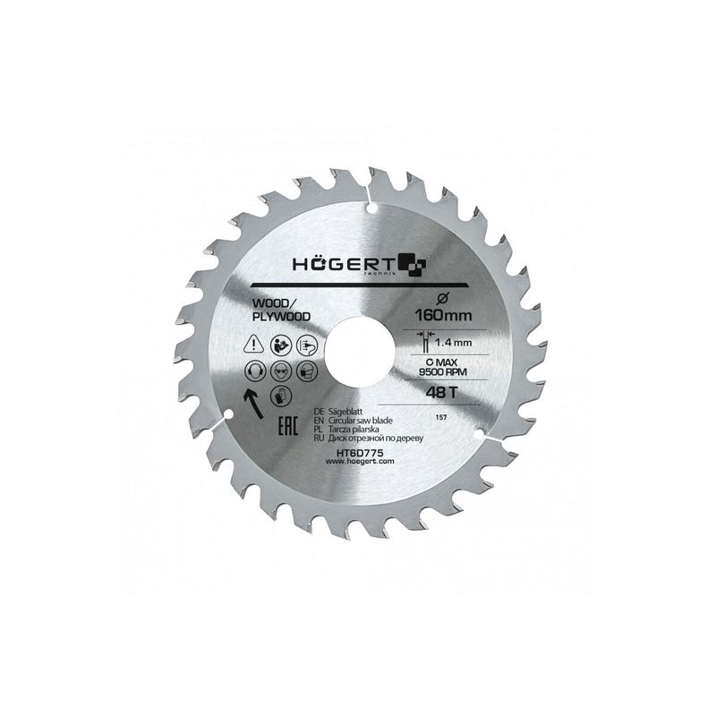 HOEGERT Диск пильний по дереву 160x48Tx30 Mn65 (HT6D775)