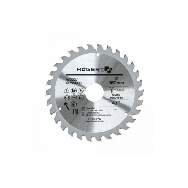 HOEGERT Диск пильний по дереву 160x48Tx30 Mn65 (HT6D775)