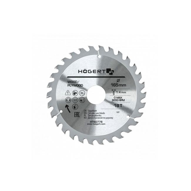 HOEGERT Диск пильний по дереву 165x18Tx30 Mn65 (HT6D776)