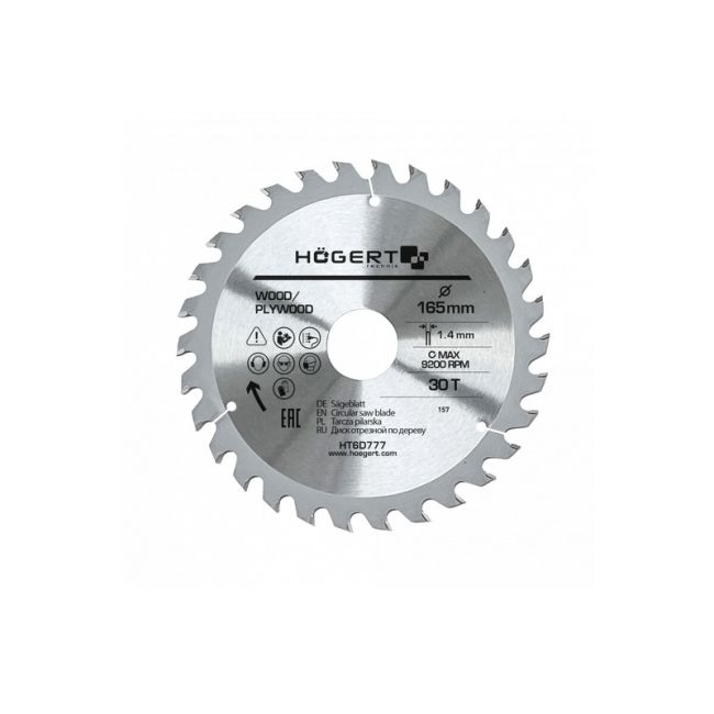 HOEGERT Диск пильний по дереву 165x30Tx30 Mn65 (HT6D777)