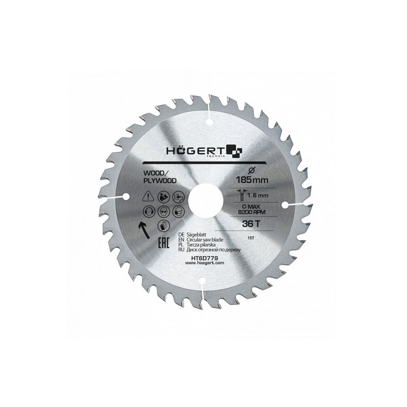 HOEGERT Диск пильний по дереву 185x36Tx30 Mn65 (HT6D779)