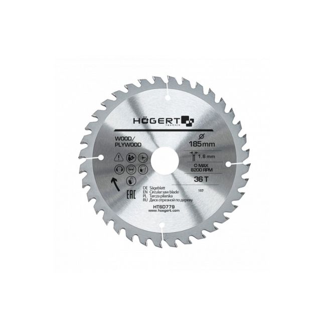 HOEGERT Диск пильний по дереву 185x36Tx30 Mn65 (HT6D779)