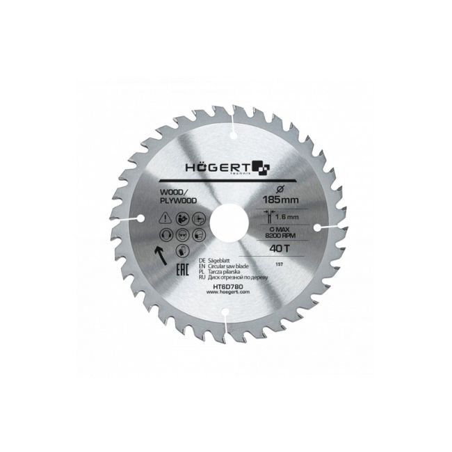 HOEGERT Диск пильний по дереву 185x40Tx30 Mn65 (HT6D780)