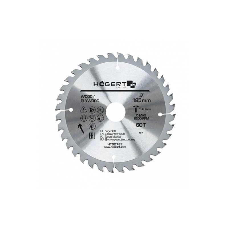 HOEGERT Диск пильний по дереву 185x60Tx30 Mn65 (HT6D782)
