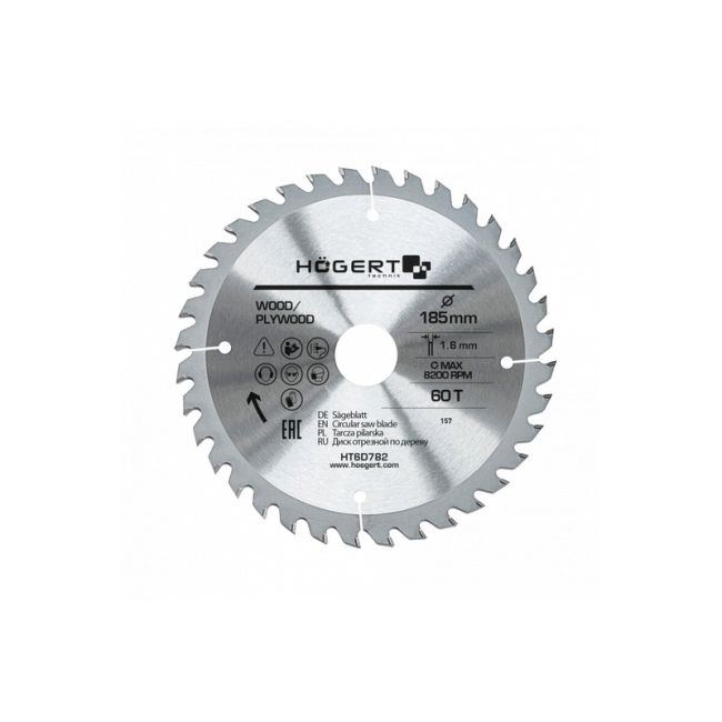 HOEGERT Диск пильний по дереву 185x60Tx30 Mn65 (HT6D782)