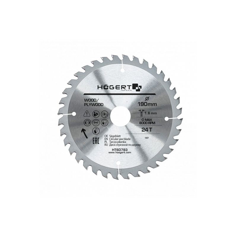 HOEGERT Диск пильний по дереву 190x24Tx30 Mn65 (HT6D783)