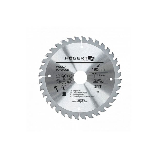 HOEGERT Диск пильний по дереву 190x24Tx30 Mn65 (HT6D783)