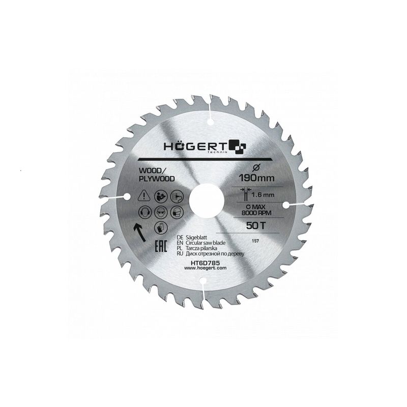 HOEGERT Диск пильний по дереву 190x50Tx30 Mn65 (HT6D785)