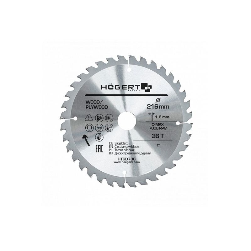 HOEGERT Диск пильний по дереву 216x36Tx30 Mn65 (HT6D786)