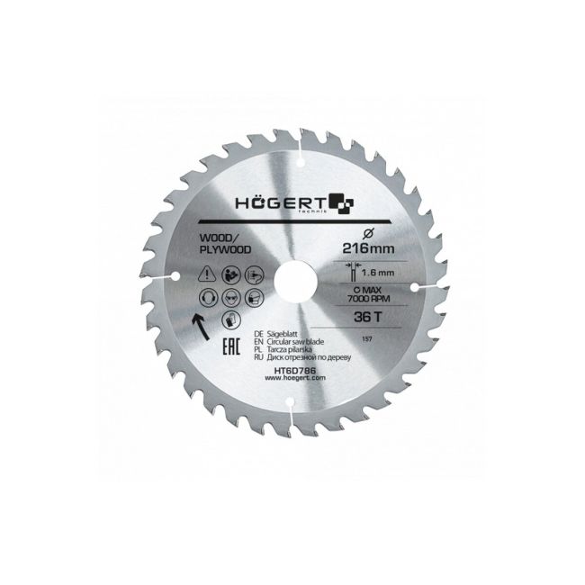 HOEGERT Диск пильний по дереву 216x36Tx30 Mn65 (HT6D786)