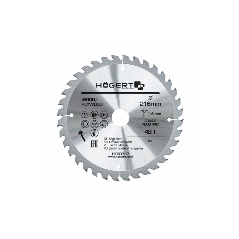 HOEGERT Диск пильний по дереву 216x48Tx30 Mn65 (HT6D787)