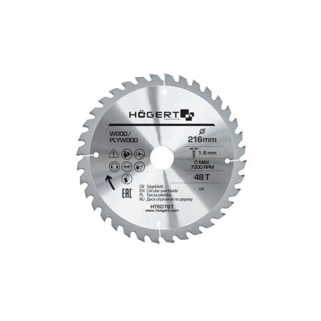 HOEGERT Диск пильний по дереву 216x48Tx30 Mn65 (HT6D787)