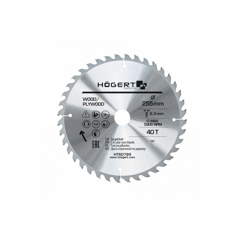 HOEGERT Диск пильний по дереву 255x40Tx30 Mn65 (HT6D789)