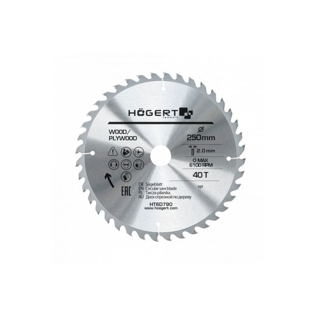 HOEGERT Диск пильний по дереву 250x40Tx30 Mn65 (HT6D790)